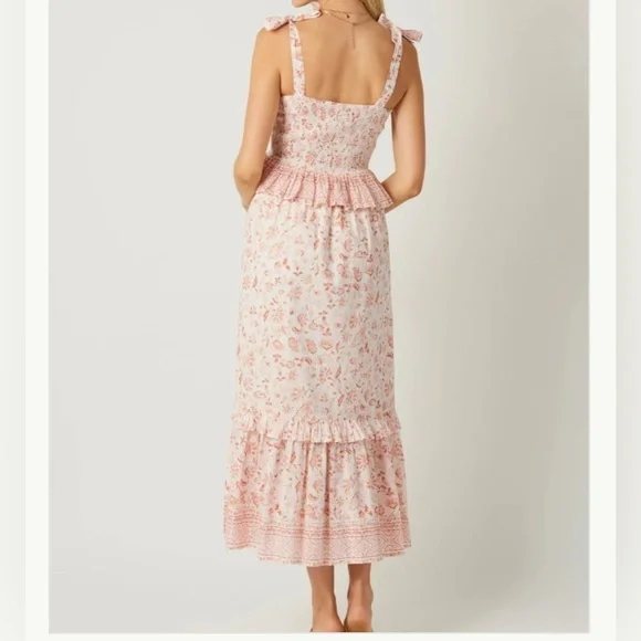 Bila 77 Size Large Via Marisol Peach Floral Print 100% Cotton Ruffle Midi‎ Dress - Picture 8 of 14